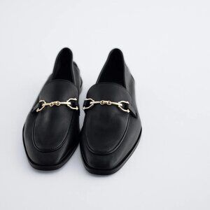 Zara Black Loafers with Gold Detail